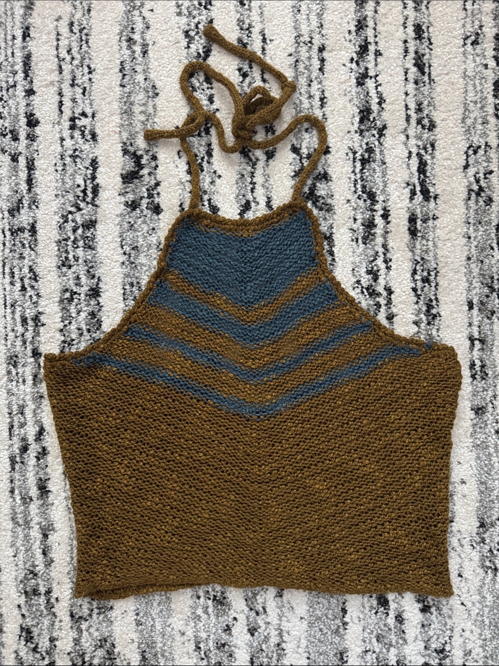 Astr Striped Halter Knit Crop Top in Olive and Teal